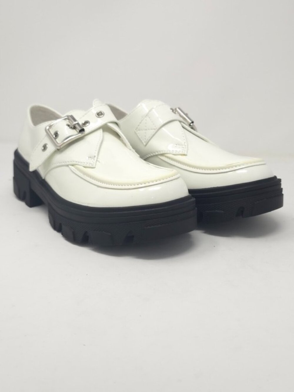 White Chunky Platform Loafers Buckle Strap Lug Sole Slip On Casual Trendy - Picture 2 of 9